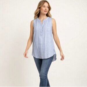 Ellen Tracy Sleeveless Blue 100 percent Linen Blouse